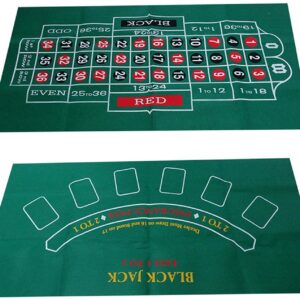 Double-Sided Roulette & Blackjack 72" x 36" Roll-up Casino Tabletop Mat