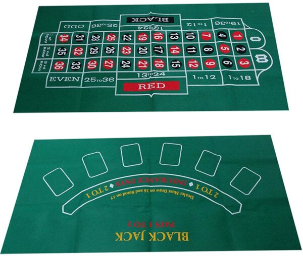 Double-Sided Roulette & Blackjack 72" x 36" Roll-up Casino Tabletop Mat