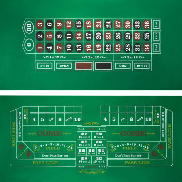 Double-Sided Roulette & Craps 72" x 36" Roll-up Casino Tabletop Mat