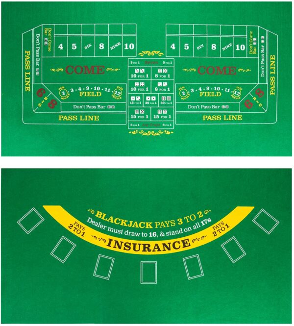 Double-Sided Craps & Blackjack 36" x 18" Roll-up Casino Tabletop Mat - Image 2