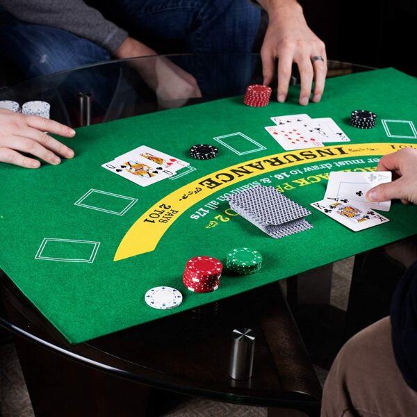 Double-Sided Texas Hold 'Em & Blackjack 36" x 18" Roll-up Casino Tabletop Mat - Image 4