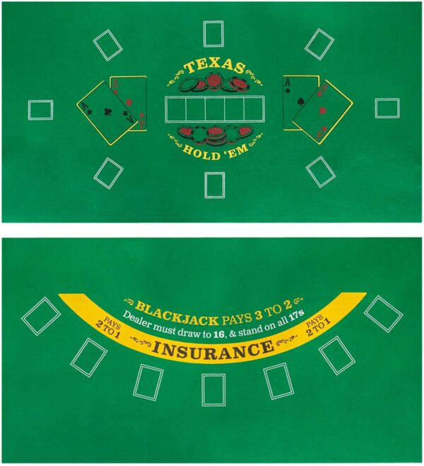 Double-Sided Texas Hold 'Em & Blackjack 36" x 18" Roll-up Casino Tabletop Mat - Image 2