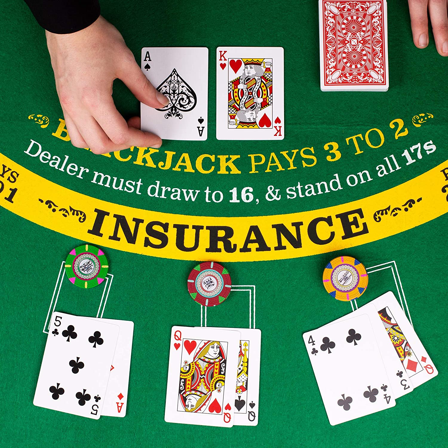 thumbnail image 2 of Brybelly Blackjack & Texas Hold'em Felt Mat - 72x36 Inch, Two-Sided, Water-Resistant For Game Nights 2 of 14